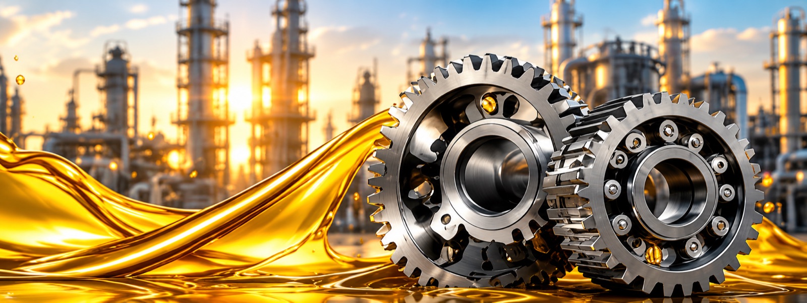 Lubricant flowing over machine gears